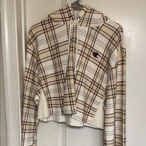 Champion Cream and Brown Crop Hoodie